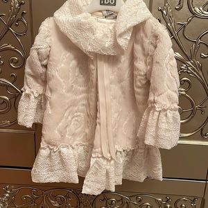 Toddler Girl Boutique Lace and Faux Fur with Sequins Jacket